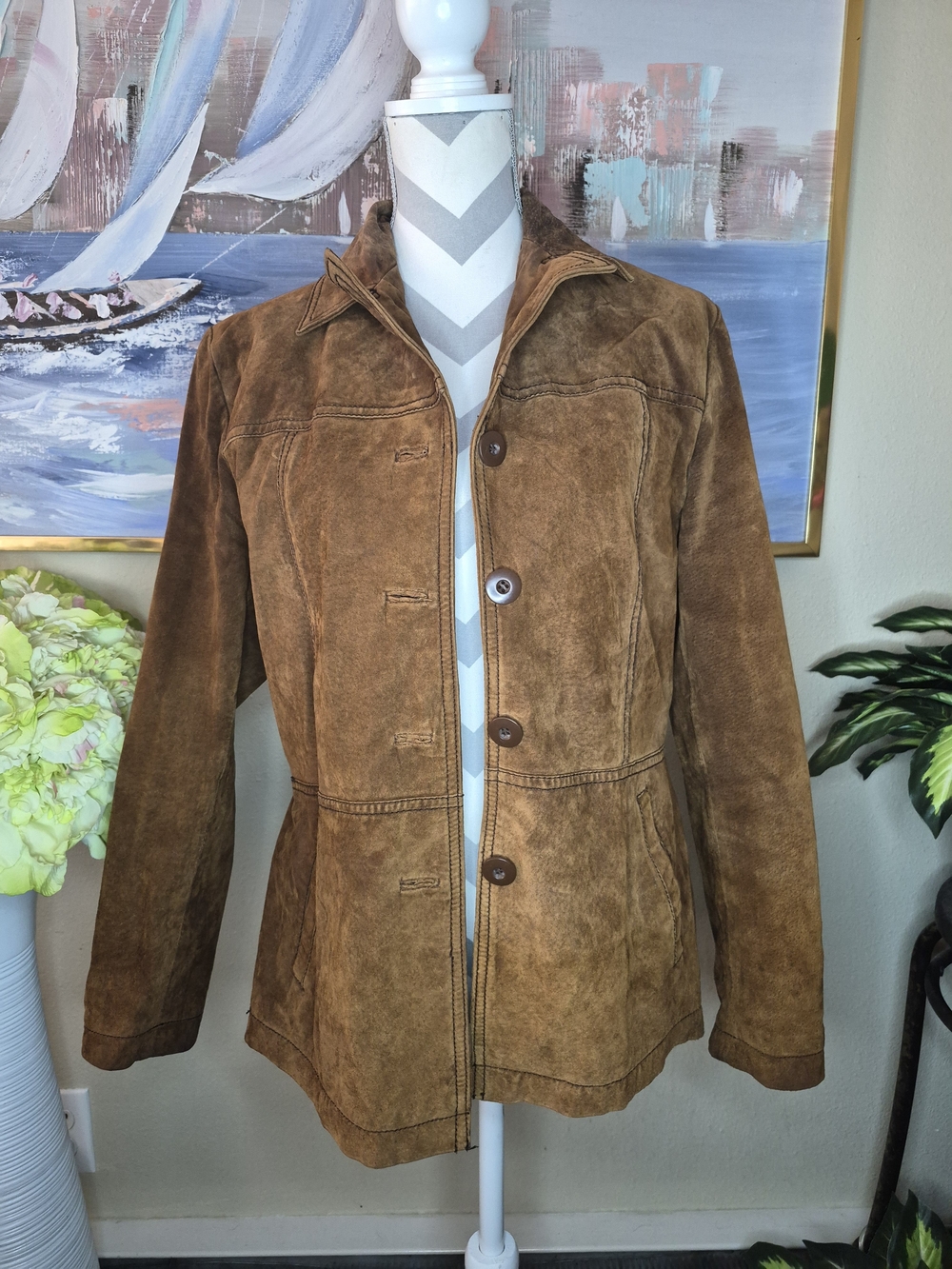 Wilsons Leather Brown Suede Button-Up Jacket
